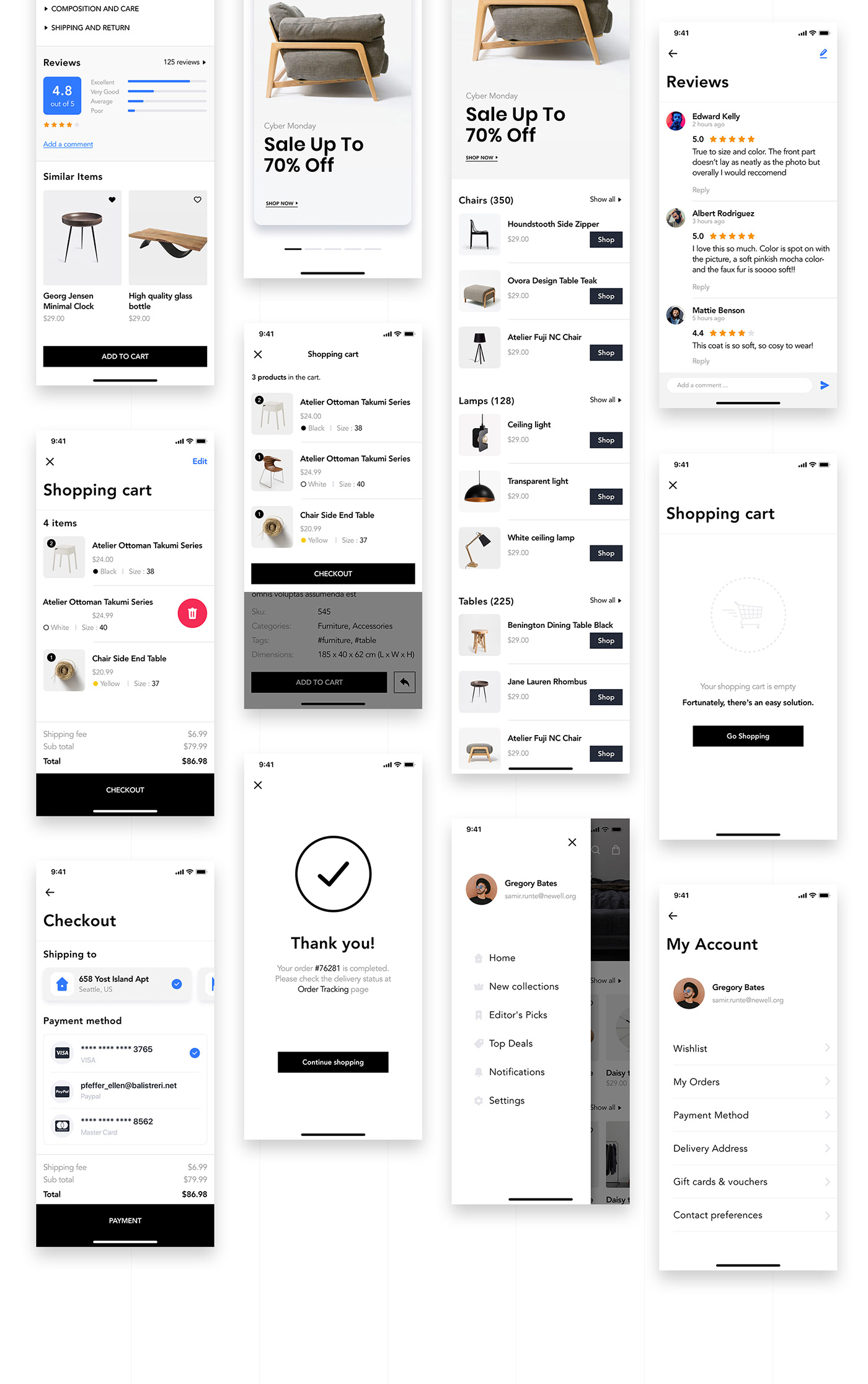 Mobile UI kit message Ecommerce shopping app furniture app shop app Mobile app UI ui kit