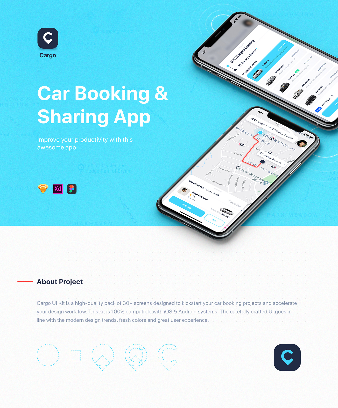 app app ui Booking car booking Interface ios kit map tracking mobile taxi