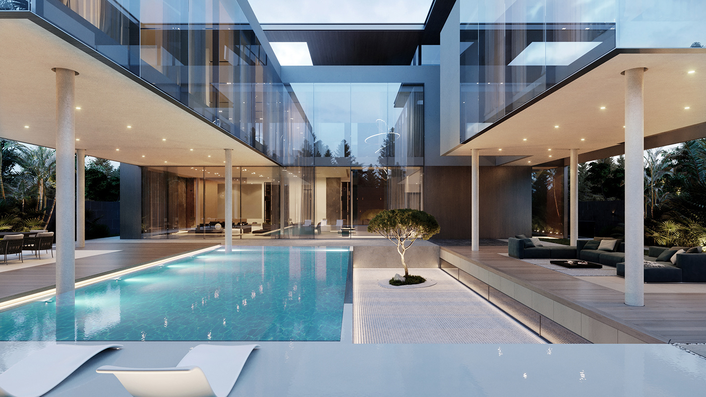 corona design dubai Landscape MAX Pool Render UAE Villa vray
