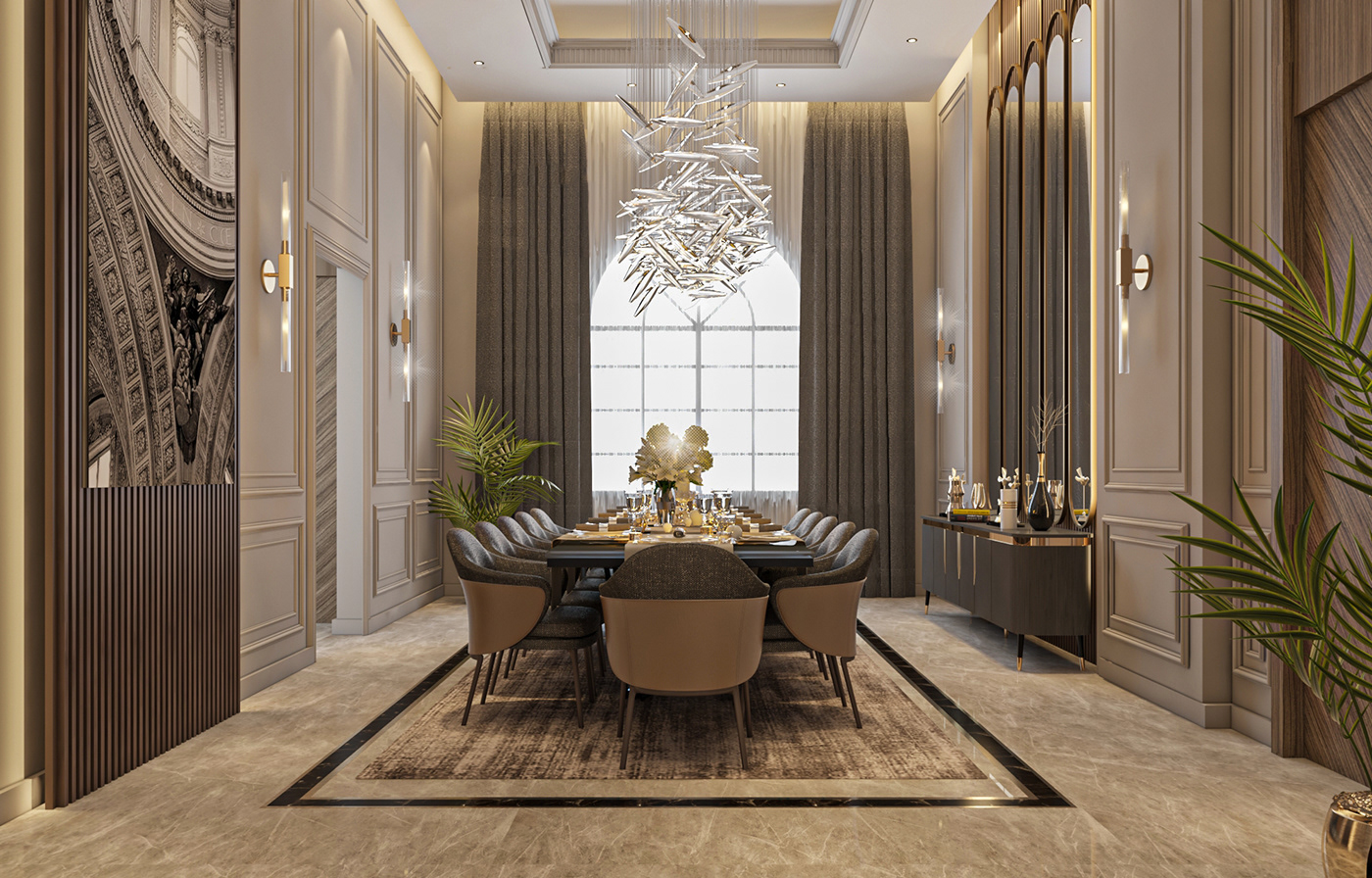 3dmax design dining furniture home Interior luxury neoclassic room Villa