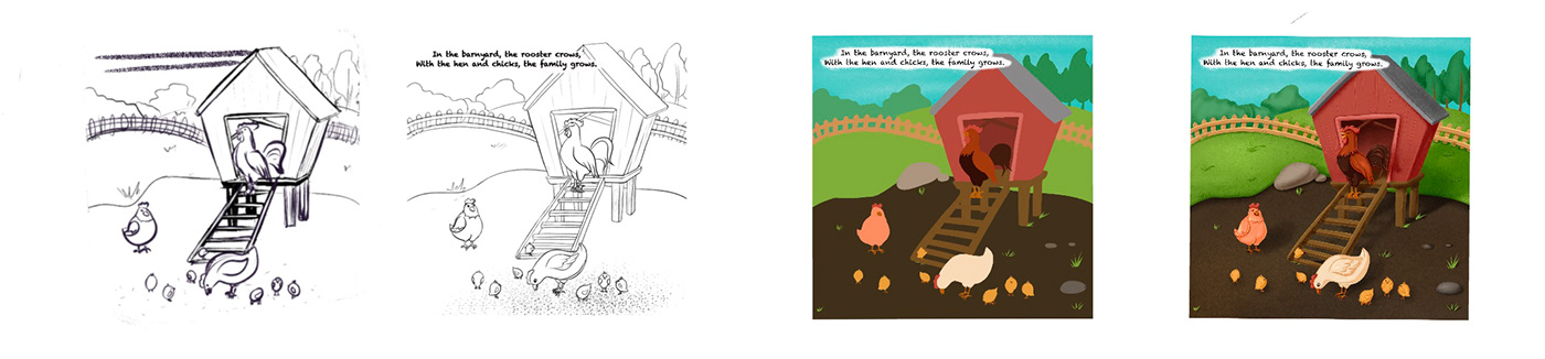 farm animals children book children illustration cartoon Character design  horse cow pig poems