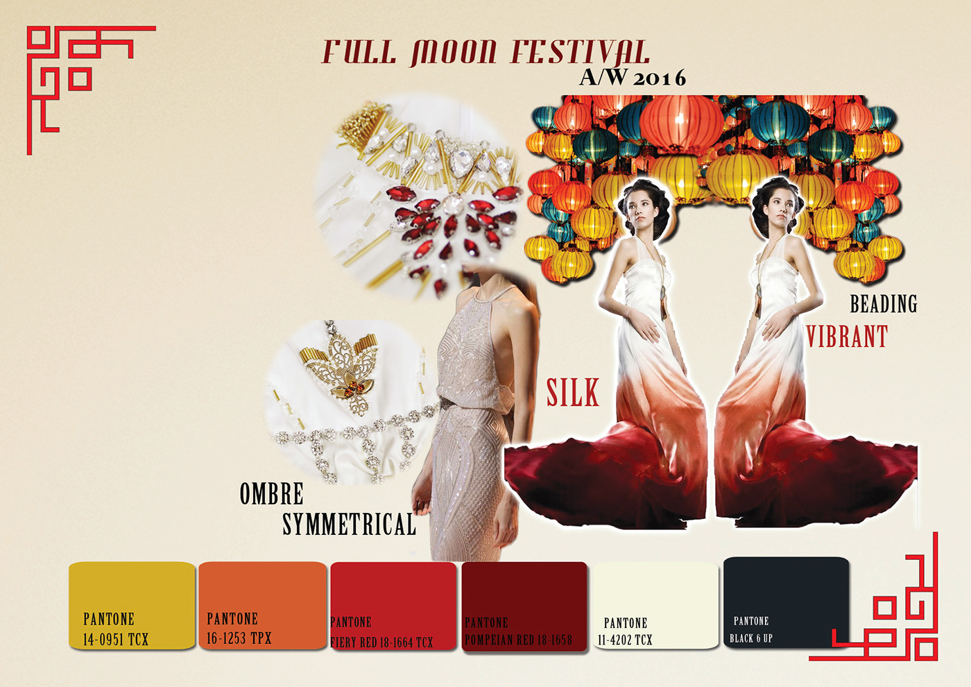 Eveningwear fashion design portfolio board Full moon festival mid autumn festival fashion study moon inspiration