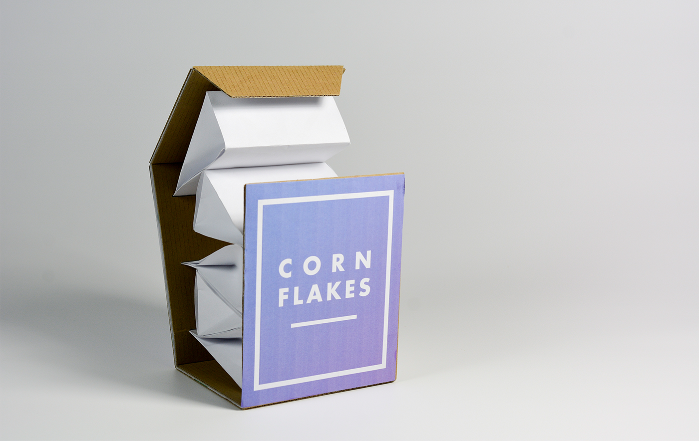 Food waste redesign Cornflakes package waste ecologic solution ecologic prevent food waste cardboard cardboard packaging howestipo idc industrial product design howest
