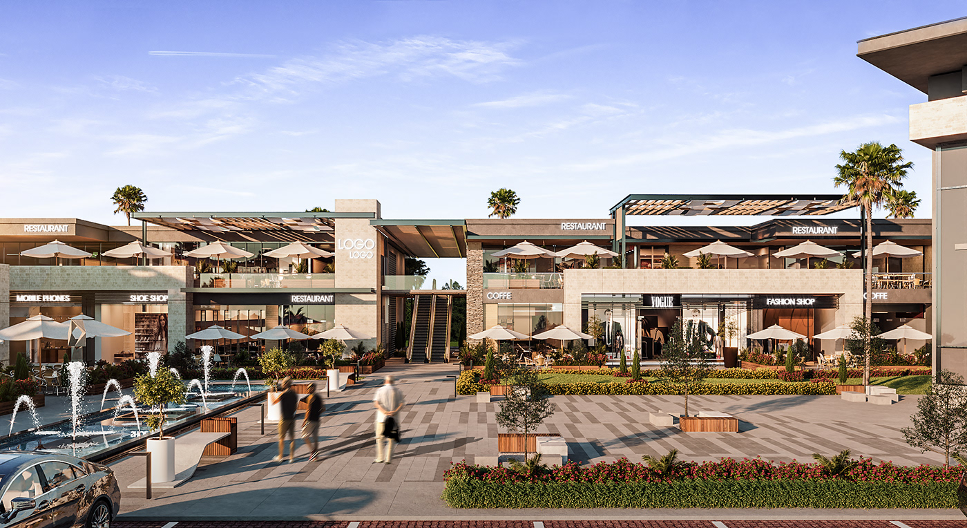 commercial contemporary CoronaRender  design Landscape mall modern mood Nature rendering