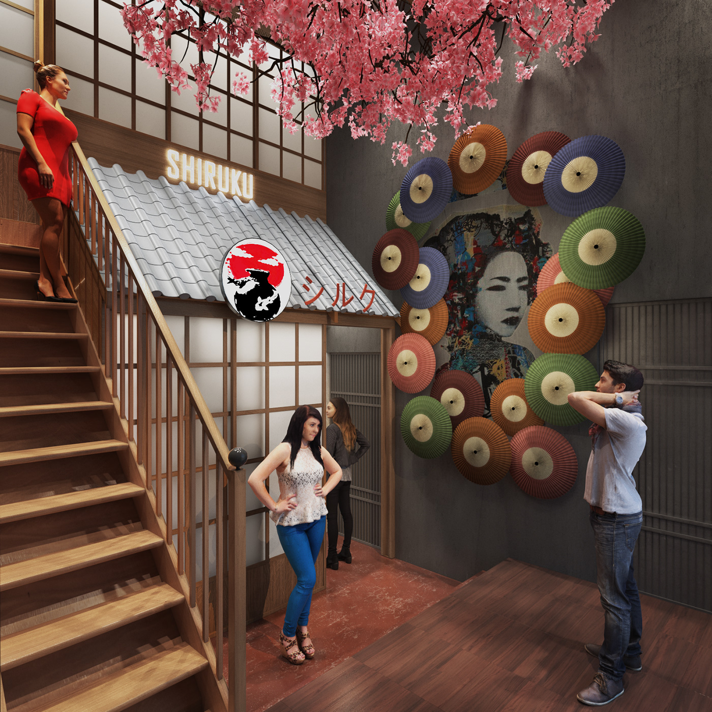 3ds max architecture decor japan New York origami  restaurant wood