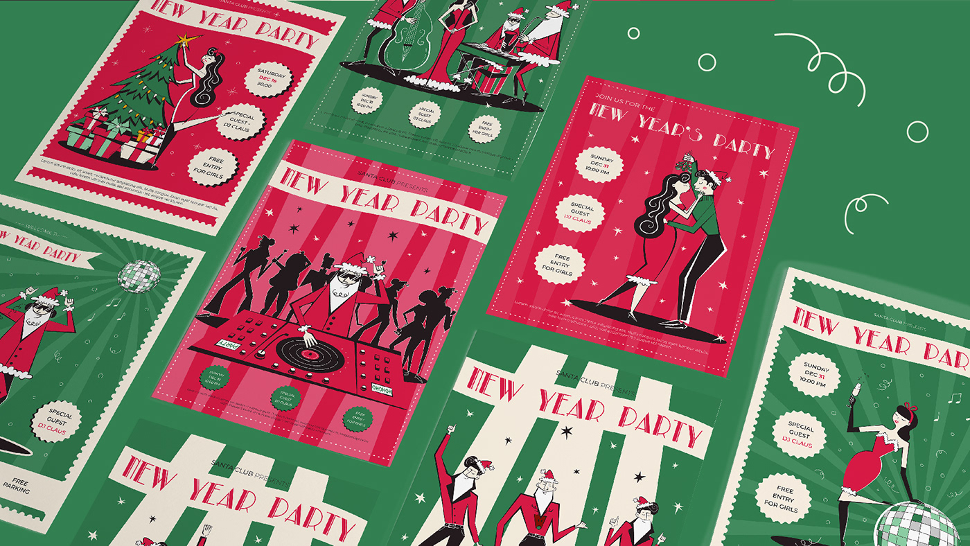 Invitation party Event club flyer Graphic Designer adobe illustrator new year Christmas vector