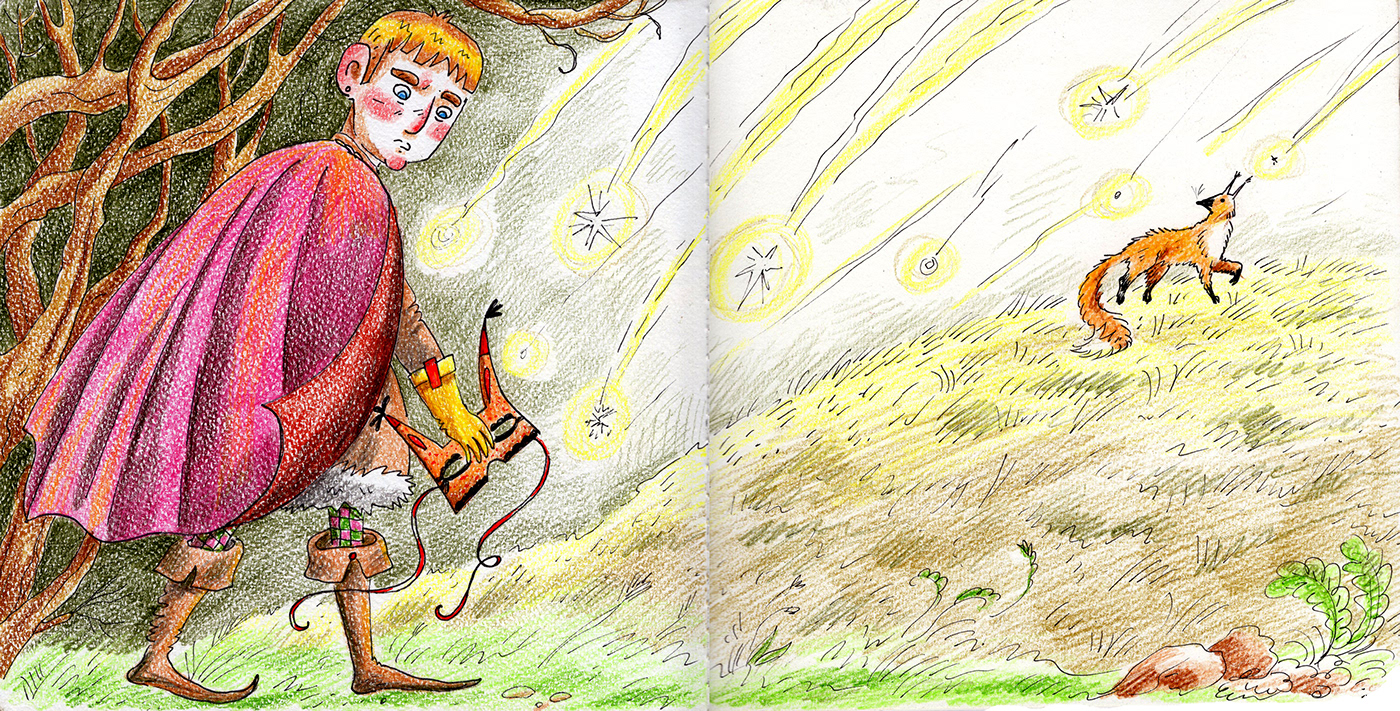 animals Author's book book colour pencils Drawing  fairy tale FOX hunter Love phantasy