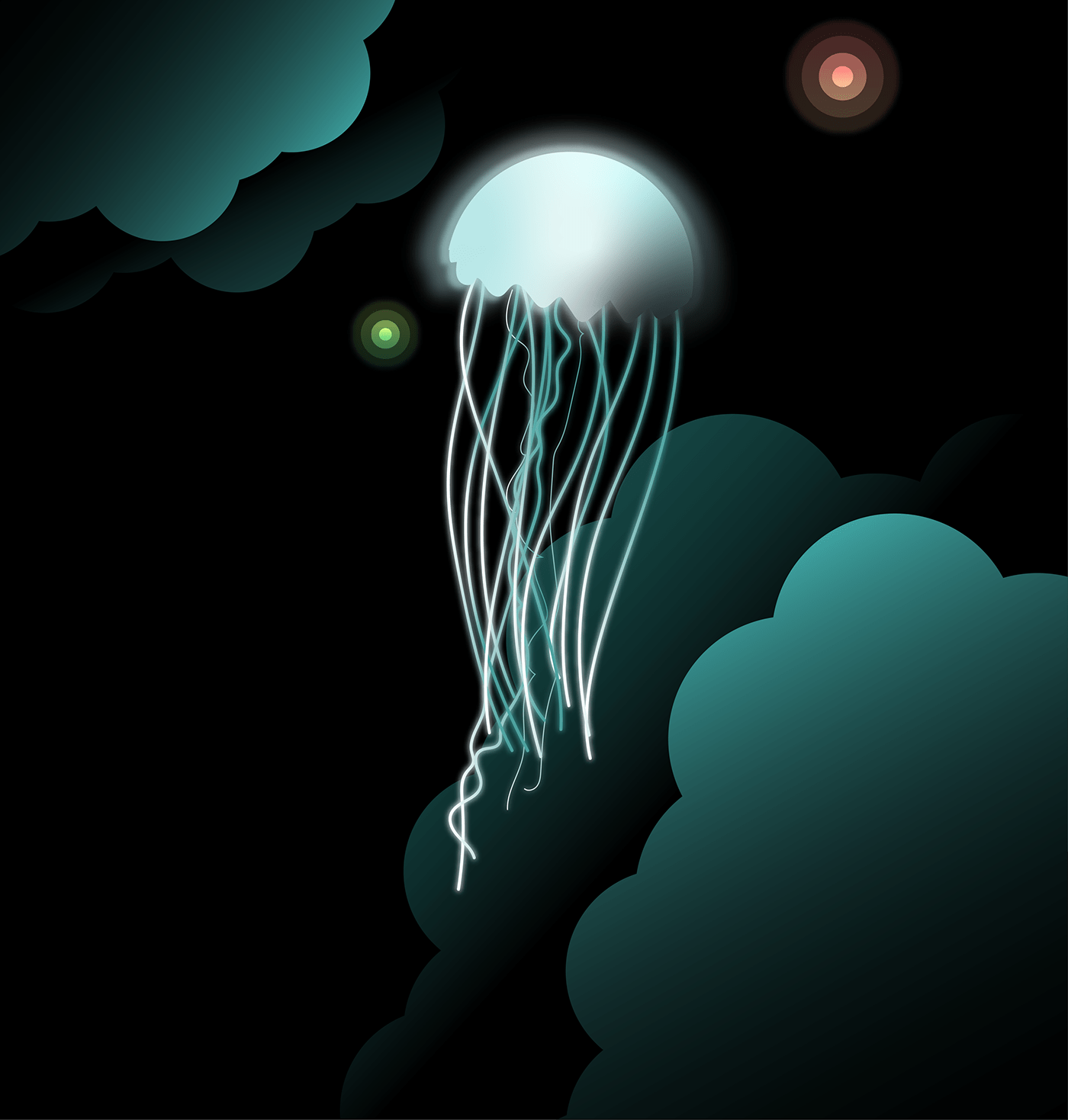 design black winter glow jellyfish ILLUSTRATION  adobeillustrator adobe designer visual