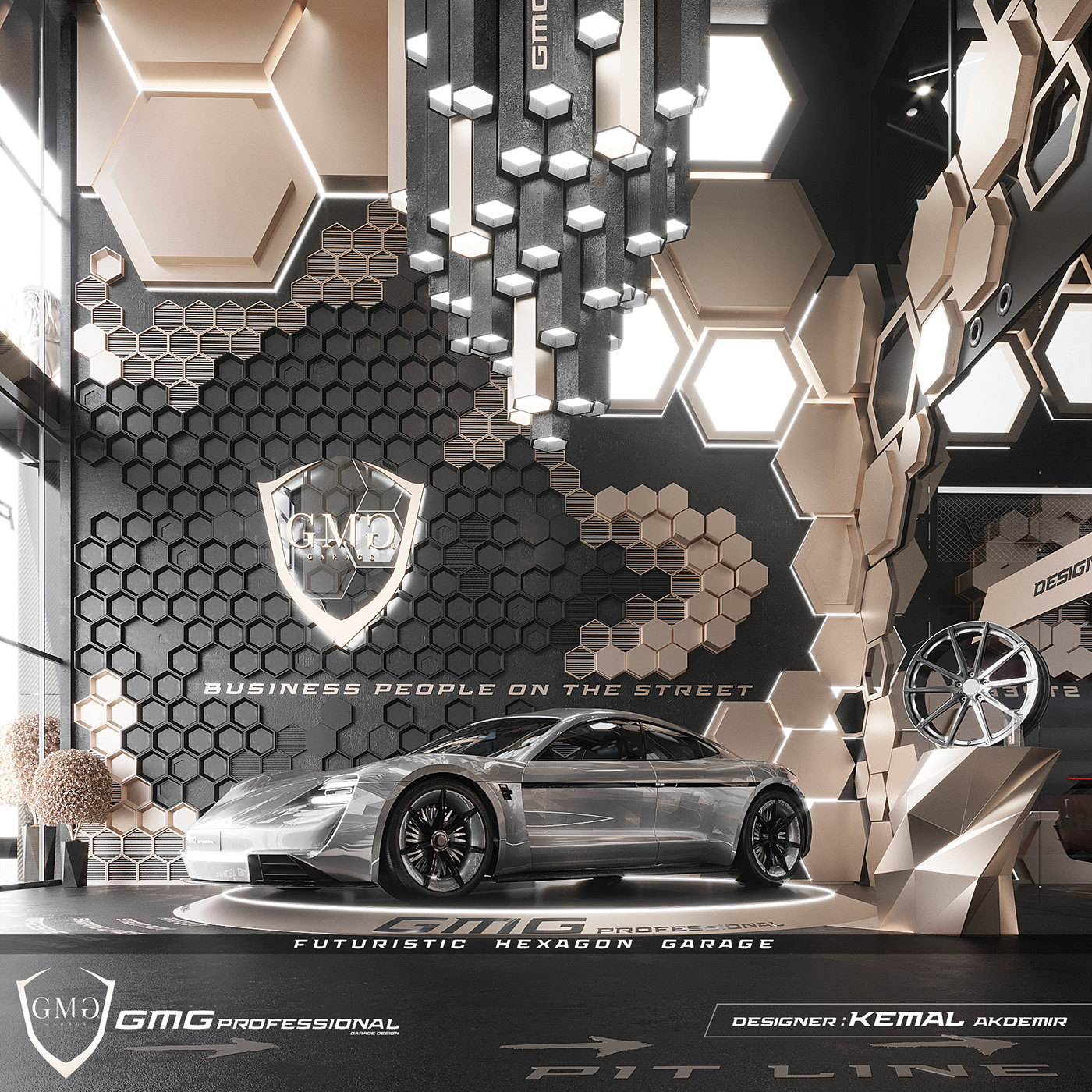 architecture car design exclusive garage interior design  luxury realistic Render showroom