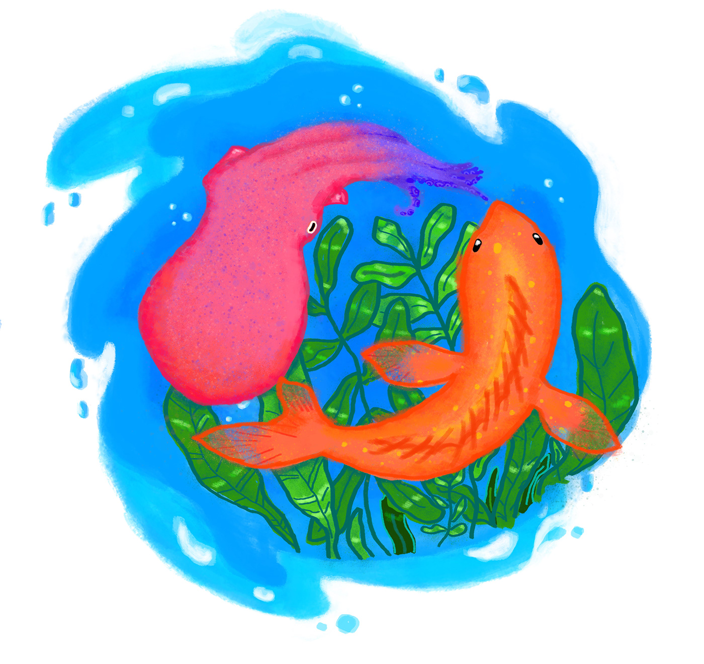 colorful digital illustration grouper ILLUSTRATION  killer oceans Octopod octopus seaweeds TEAMWORK