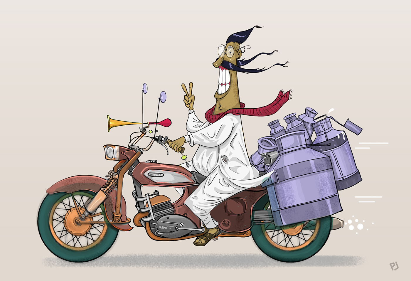 characterdesign ILLUSTRATION  sketch indian milkman biker Bike