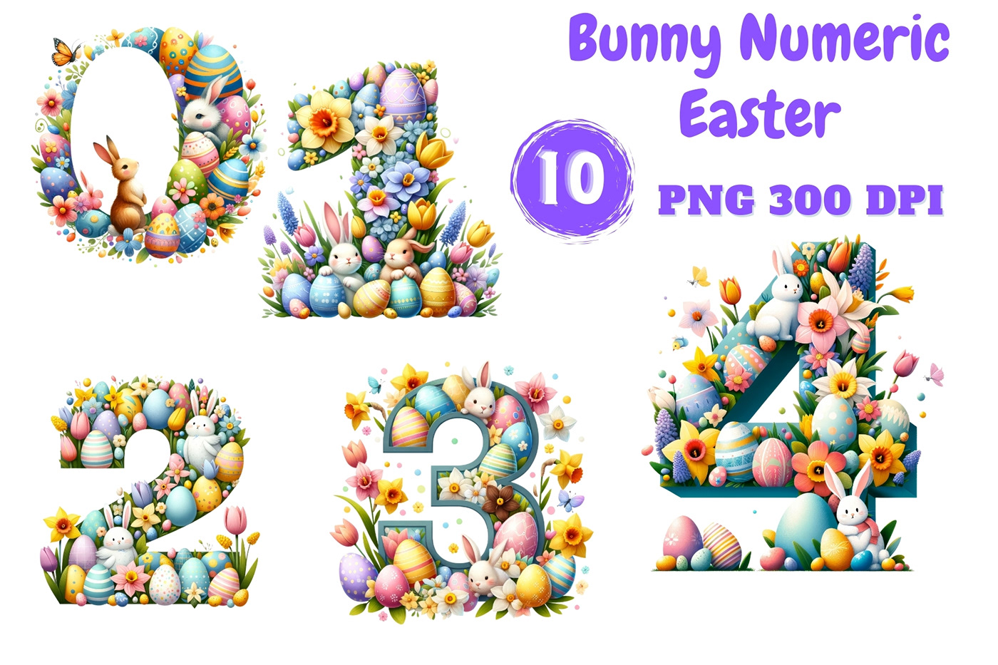watercolor numbers Easter Easter Egg bunny