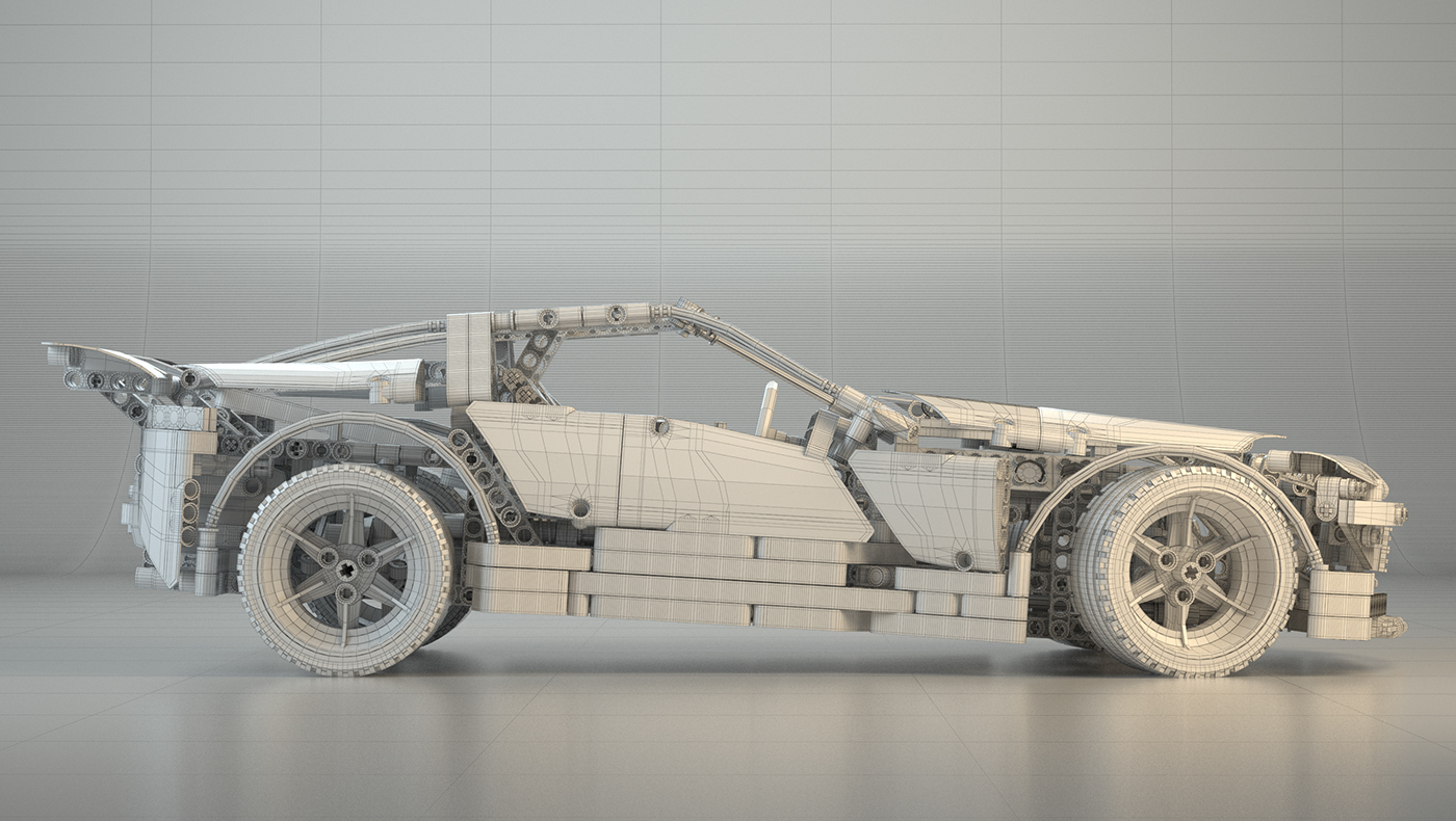 LEGO toy model car technic scene Maya vray 3D LEGOLAND