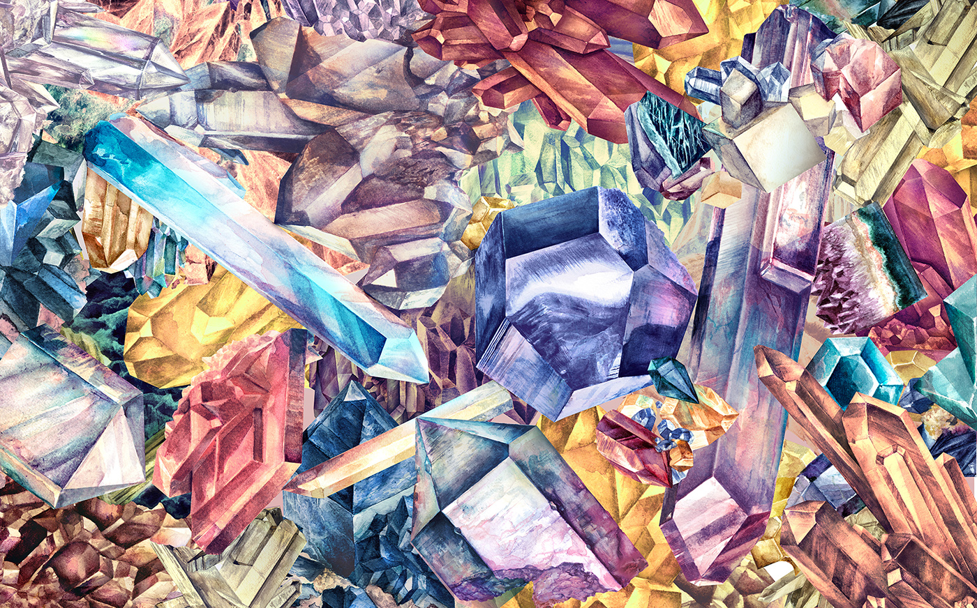 ILLUSTRATION  crystal mineral gem watercolor painting   cover crystals branding  adobeawards