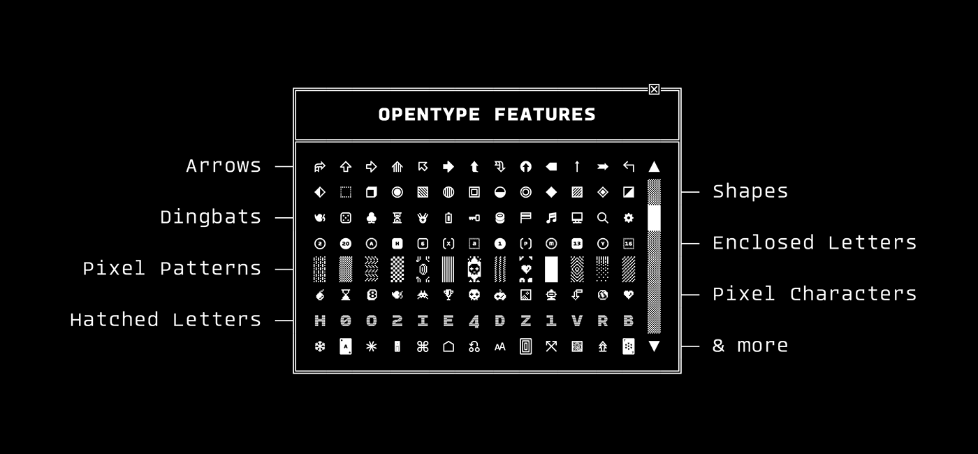 monospaced Typeface Interface Retro Glitch icons Display dingbats