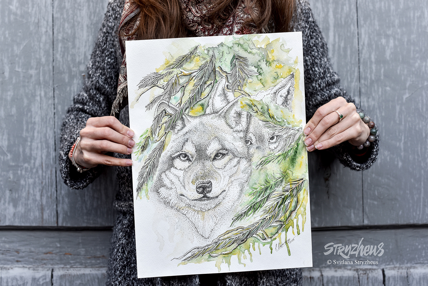 watercolor art ink graphic ILLUSTRATION  desing branding  wolf animals painting  