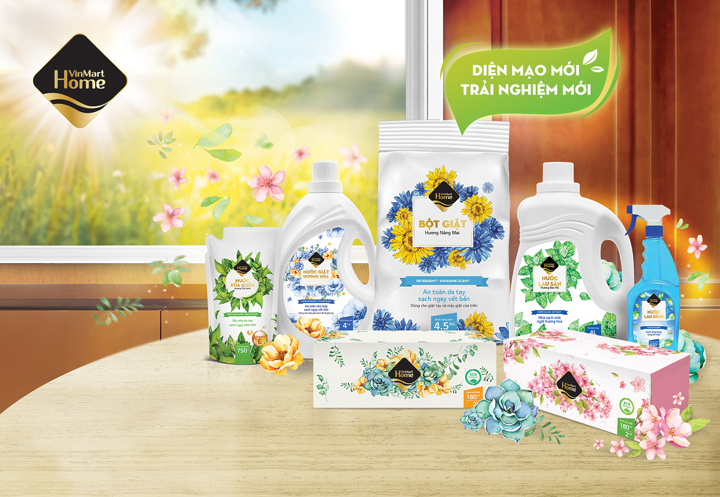 home product cleaner detergent tissue Packaging Nature watercolor clean flower