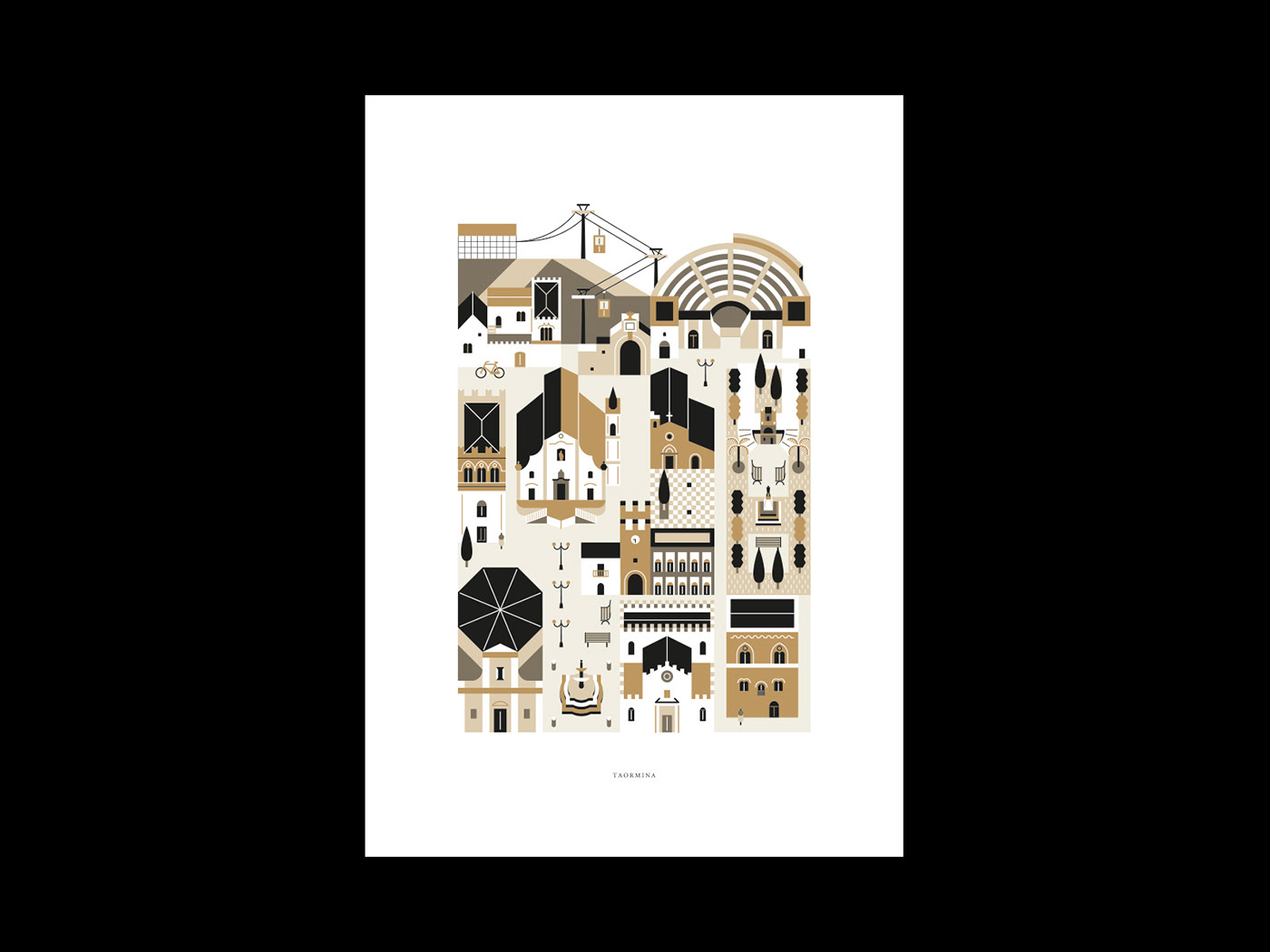 sicilia Landscape map city architecture Travel ILLUSTRATION  poster print Landmark