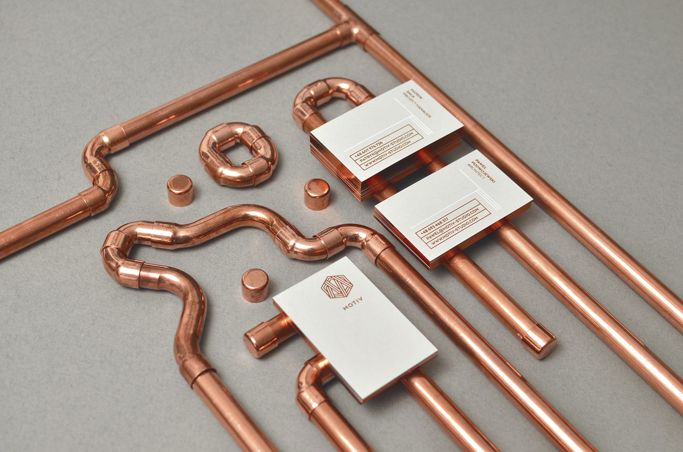 copper branding  Business Cards astronauts collage Negation motiv pipes