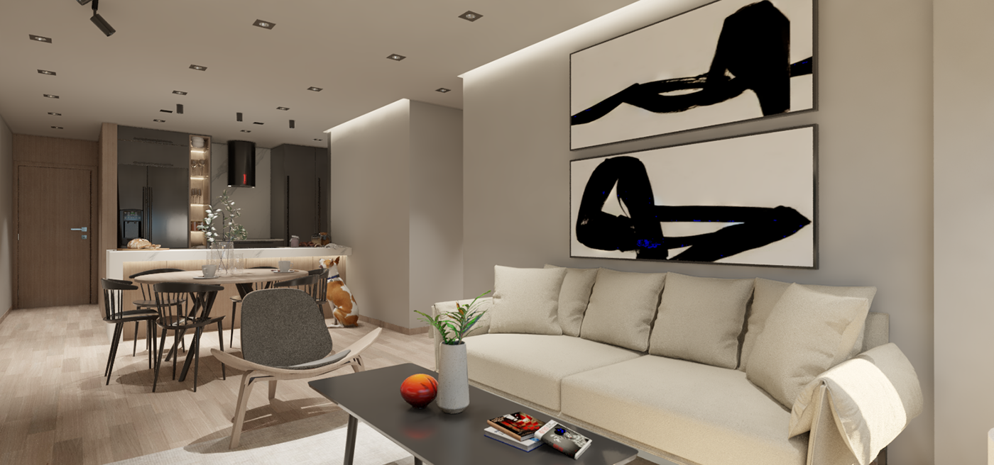 3D architecture interior design  kitchen living room modern Render visualization vray