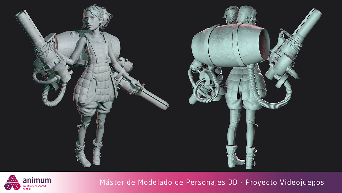 videogame NEXTGEN STEAMPUNK 3D lowpoly Character sculpting  modeling texturing animum