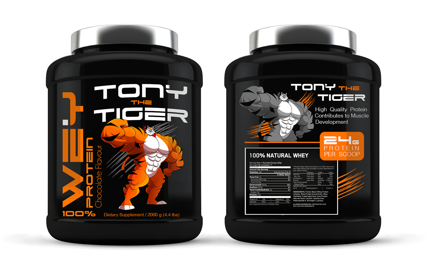 design typography   Tony the Tiger Whey Protein Packaging