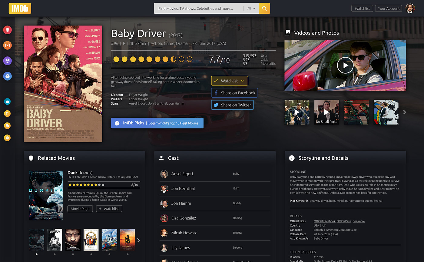 imdb redesign Website Cinema movie dark media