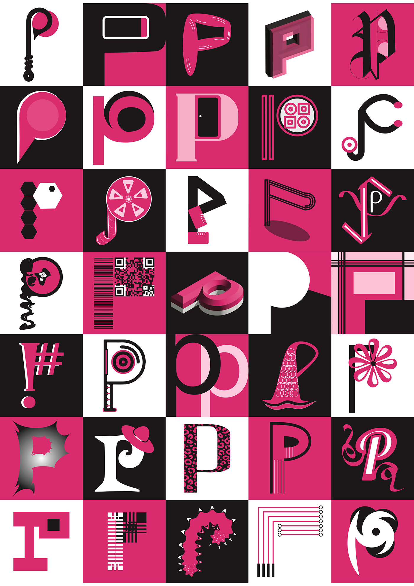 design Graphic Designer pantone pink black White letter p logo hundred type