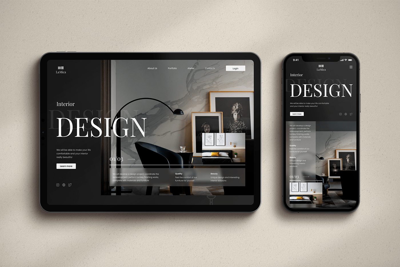 Website interior design  modern studio landing page Figma Web Design 