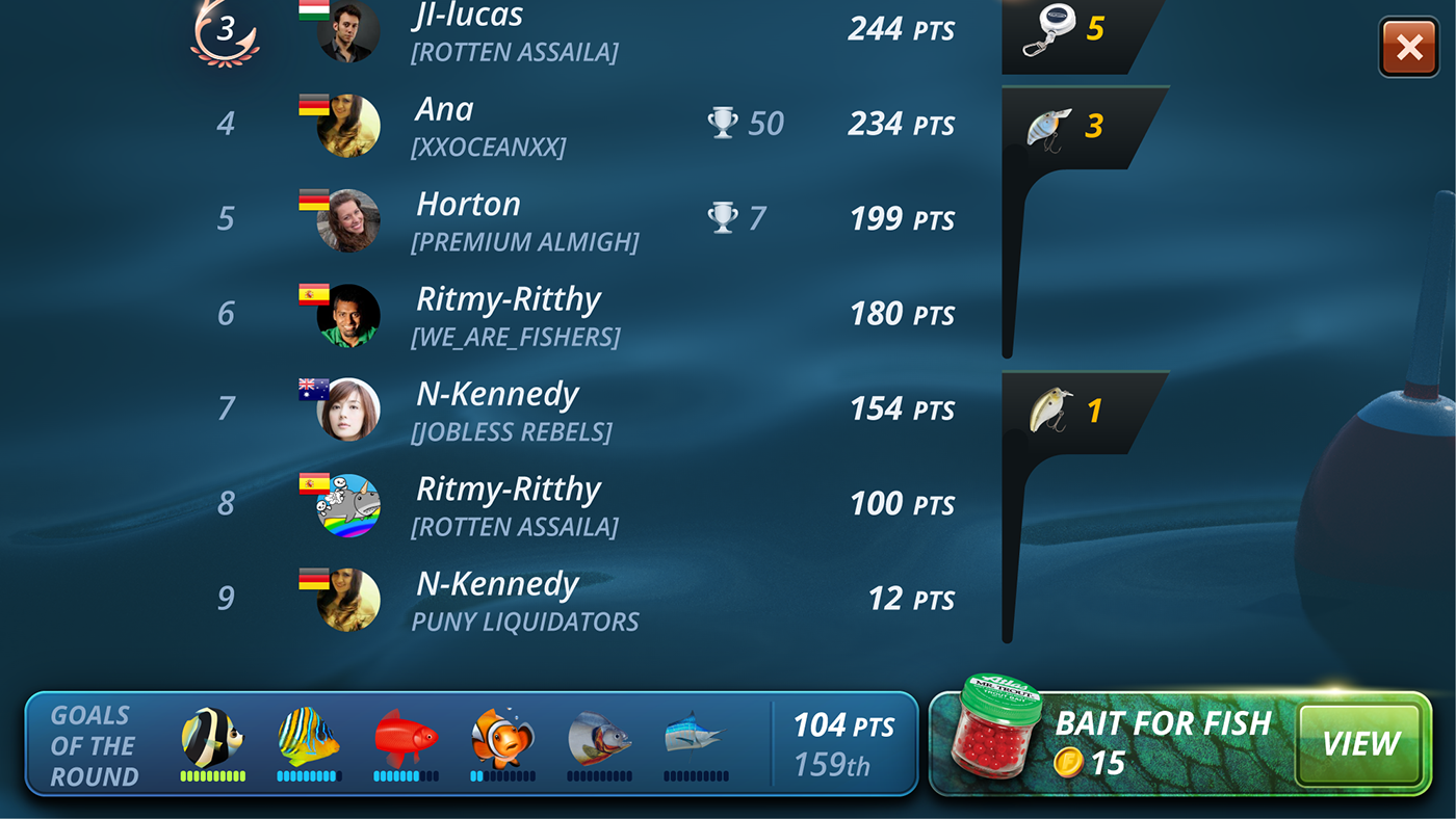 gamedev GUI scoreboard Leaderboard quick battles Championship fishing mobile