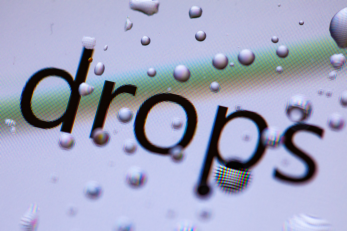 water drops Macro Photography screen pixels RGB colors typography  