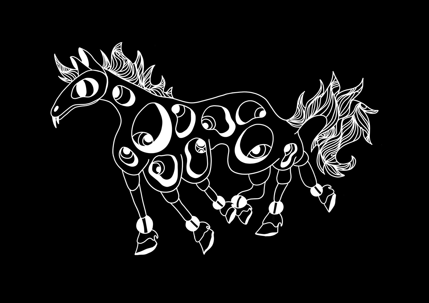 black and white cheval fou Crazy Horse eyes horse ILLUSTRATION  My style print design  strange yeux