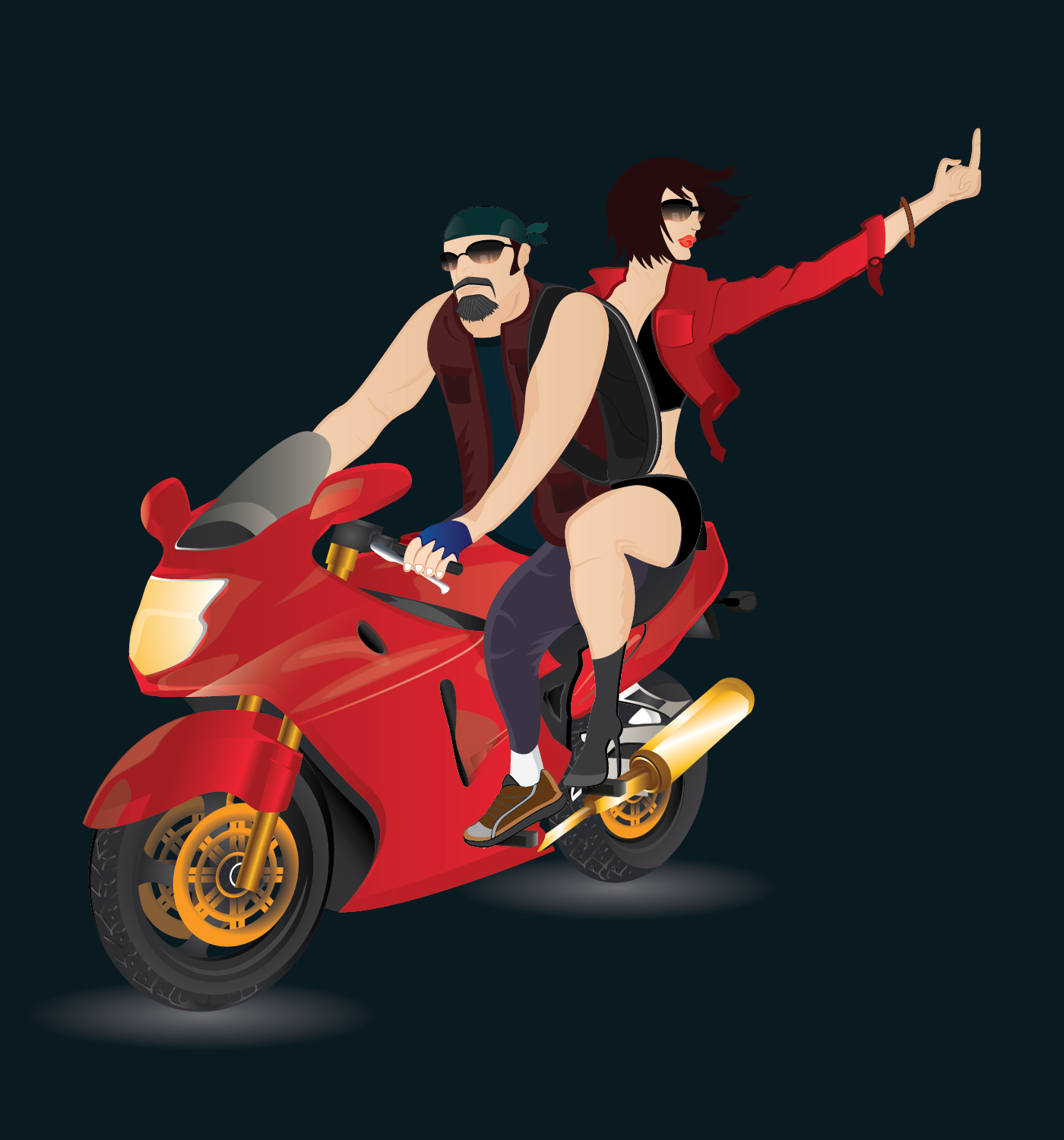 Bike bikers GIRL IN RED speed Racing beard man bike riding speed sketch vector art adobe illustrator lips moter cycle