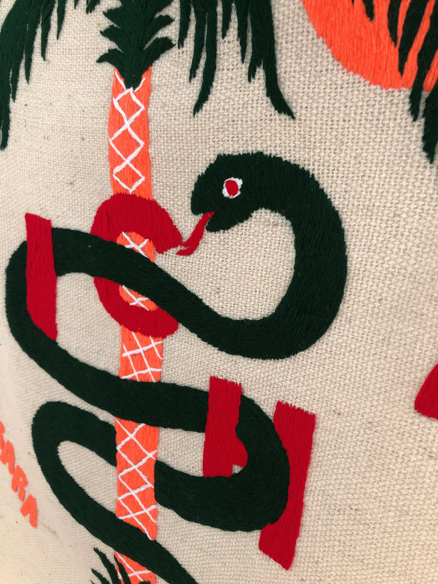 bordado carpet dagger Embroidery handmade lettering snake tapestry tipografia