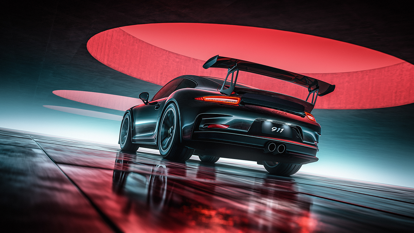 Porsche 911 GT3 RS CGI rendering 3D vray automotive   speed color retouching 