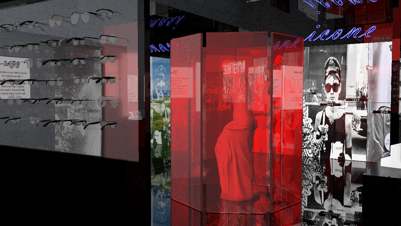 3D cinema 4d Event interior design  padiglione public rayban Render Stand visualization