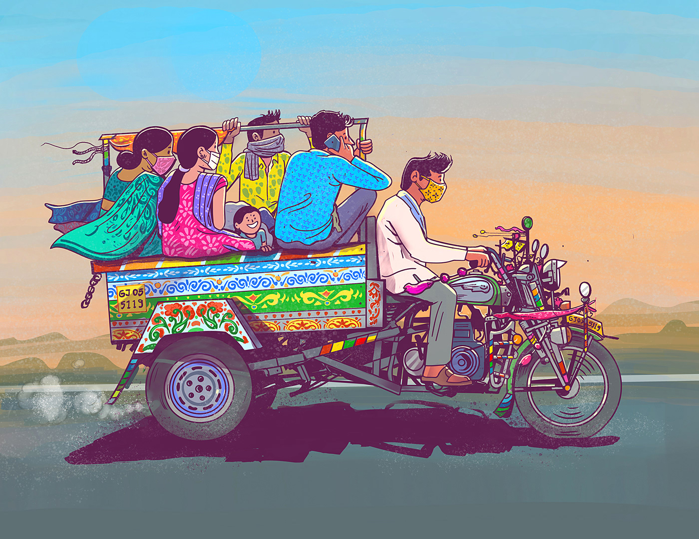 chakdarickshaw desi ILLUSTRATION  India people PersonalWork royalenfield satishgangaiah   truckart