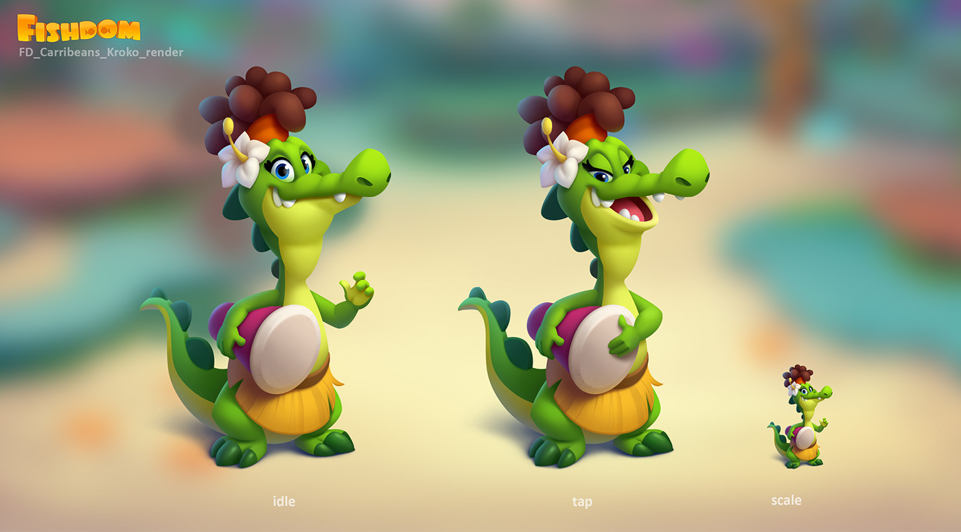 Glad to be a part of developing characters for the Fishdom (Playrix). Made character render only.