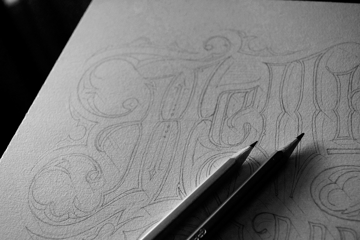 ink sketch black White band rock Victorian lettering pencil logo