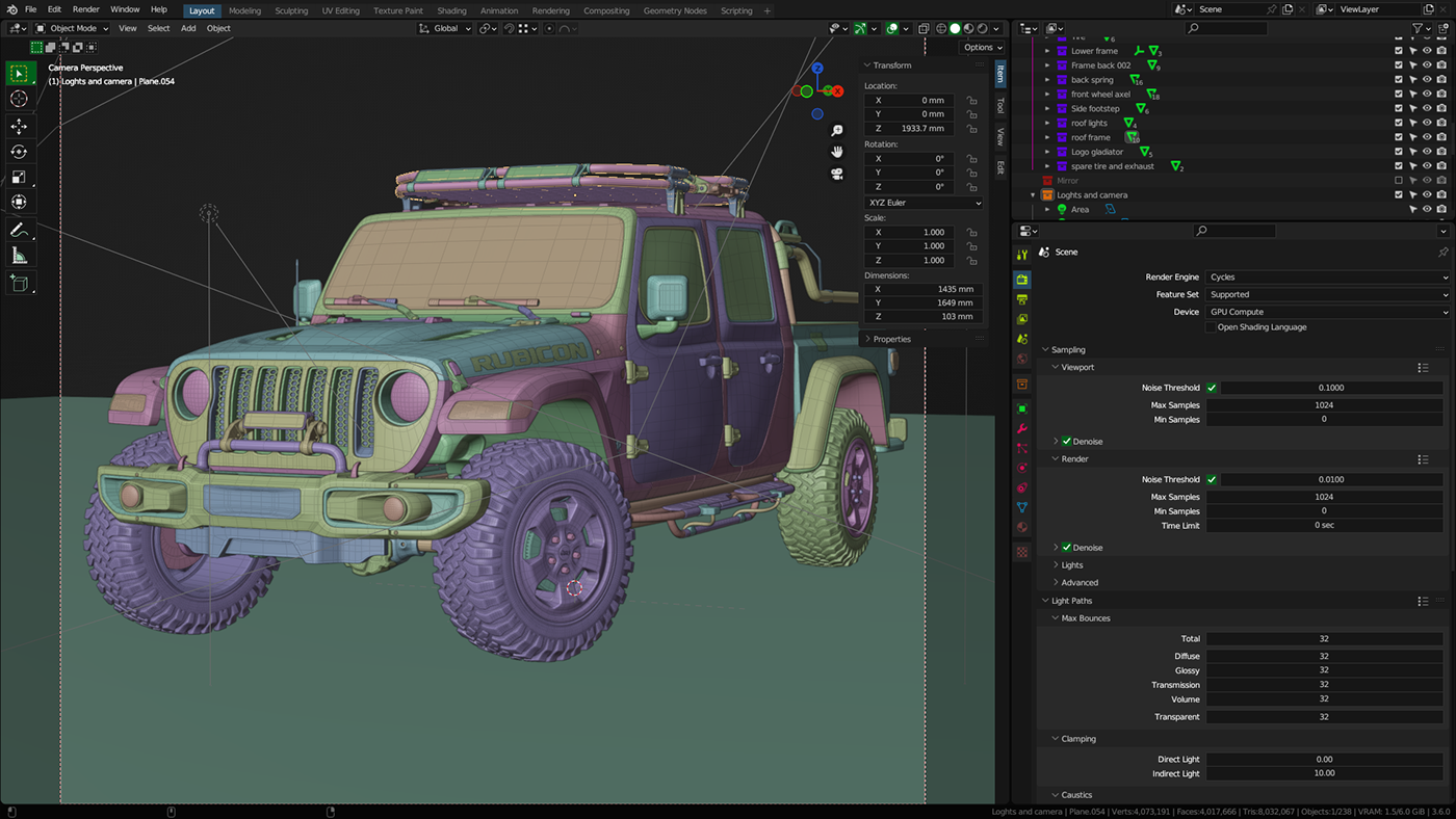 Land Vehicle Vehicle Social media post 3D 3d modeling blender cycles jeep Wrangler car
