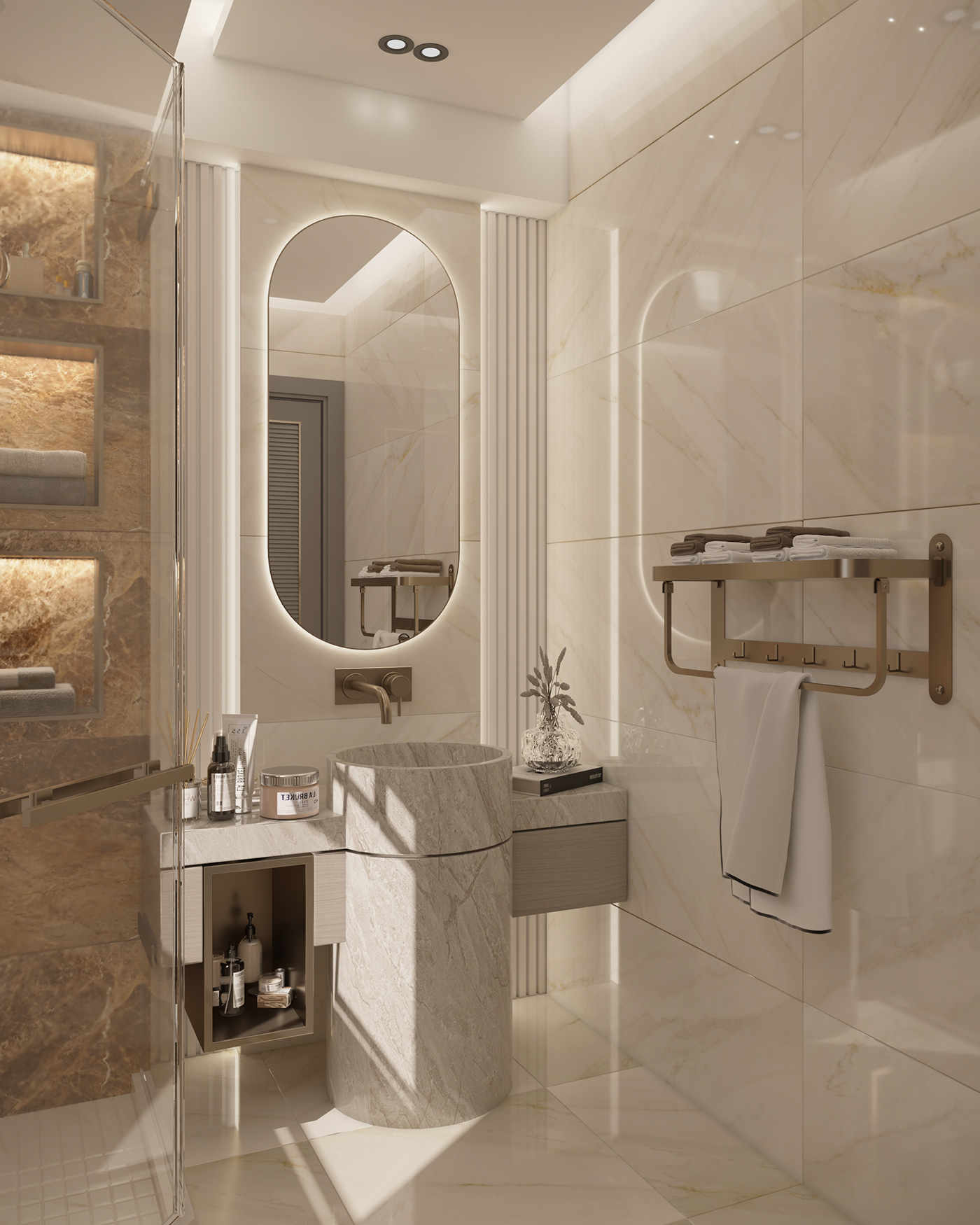mirror reflection light interior design  Render visualization design toilet Interior luxury