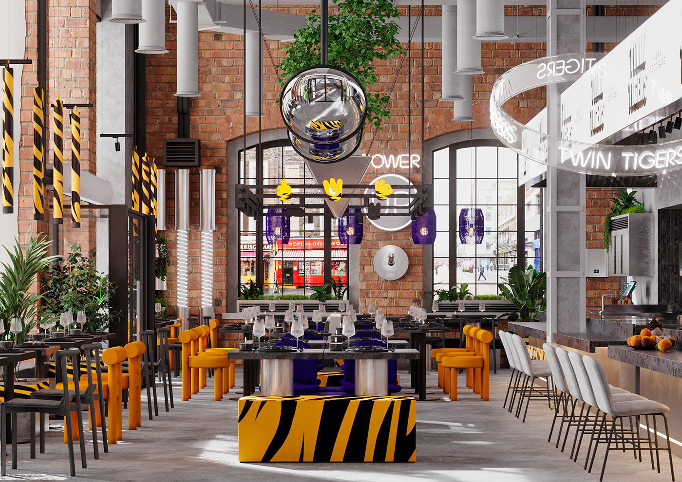 asia bar cafe coffee shop concrete corner food court interior design  restaurant tiger