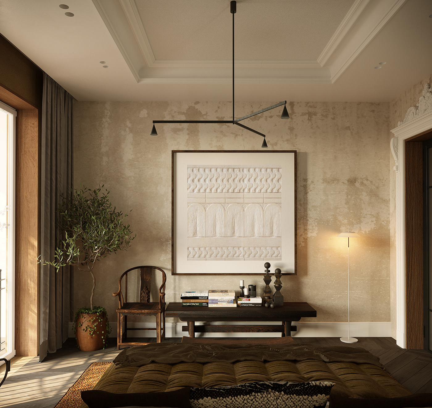 Interior interior design  corona visualization wood restoration vintage midcentury Wabi Sabi NATUREINTERIOR