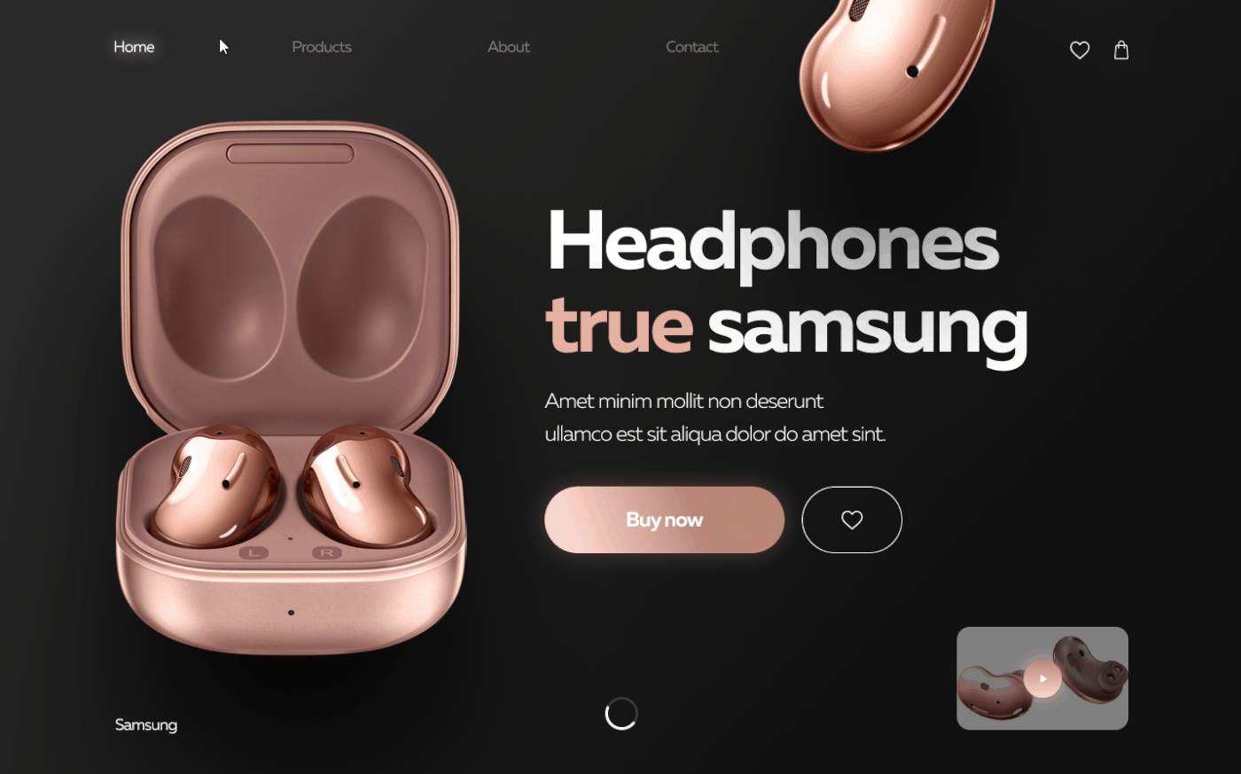 concept Figma headphones Samsung UI art Web Design  dark Theme landing page
