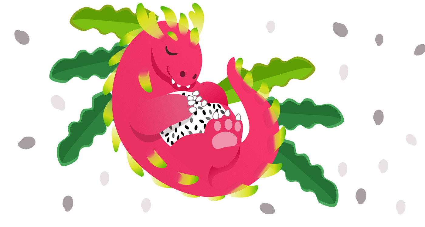 cartoon Character design  colorful dragon fruit Food  Mascot Packaging Tropical children Pitaya