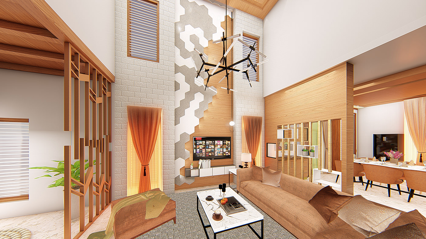 architecture house indoor Interior model modern professional Render visualization wood