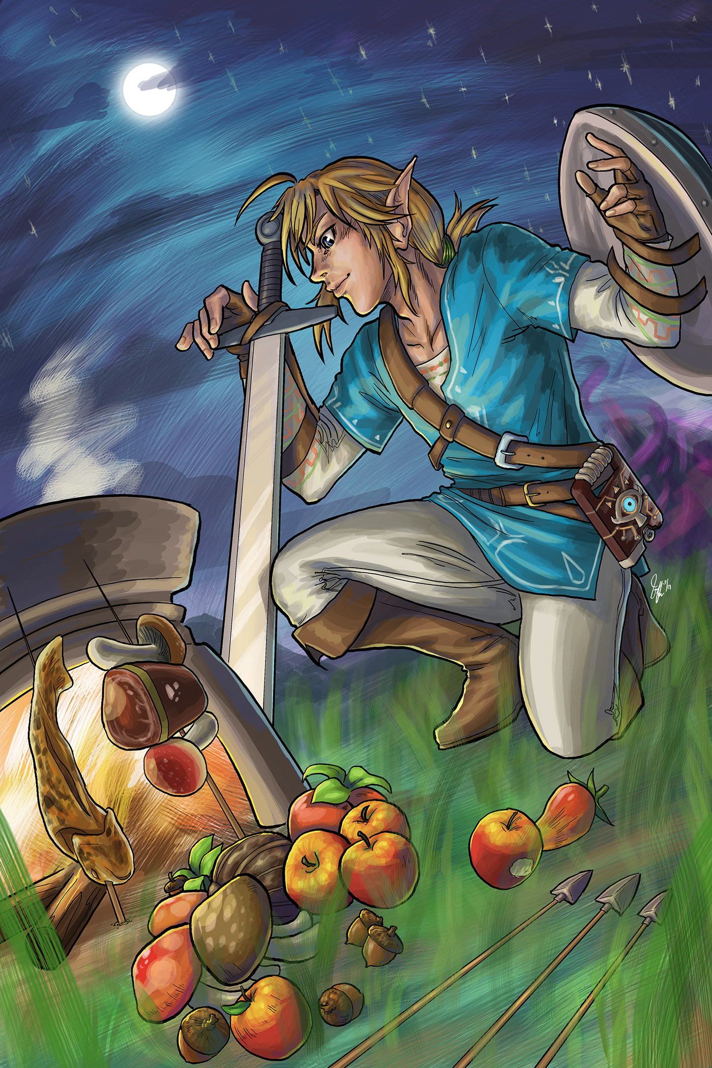 Legend of Zelda Breath of the wild Nintendo fanart video game Campfire link hero of time