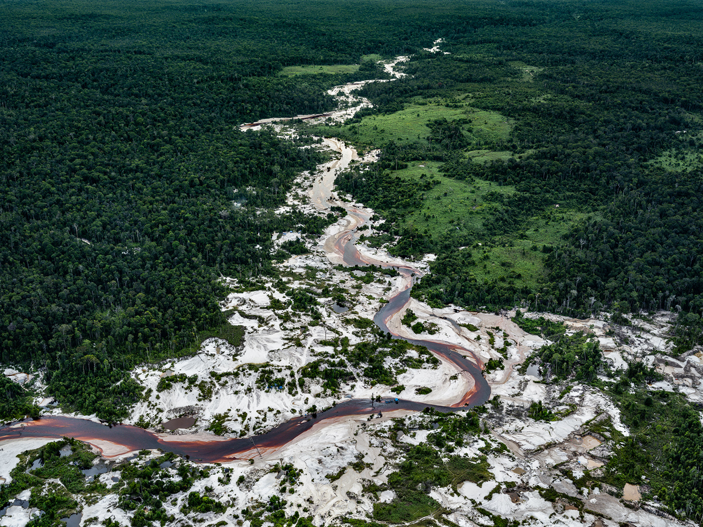 Mining gold minerals Borneo indonesia anthropocene rainforest environment Aerial drone