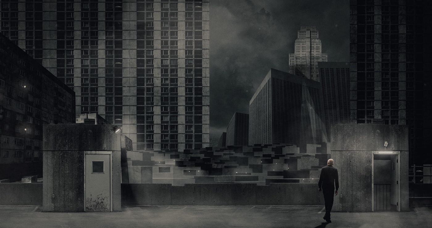 Brutalism cityscapes concrete Dystopian Huxley Orwell