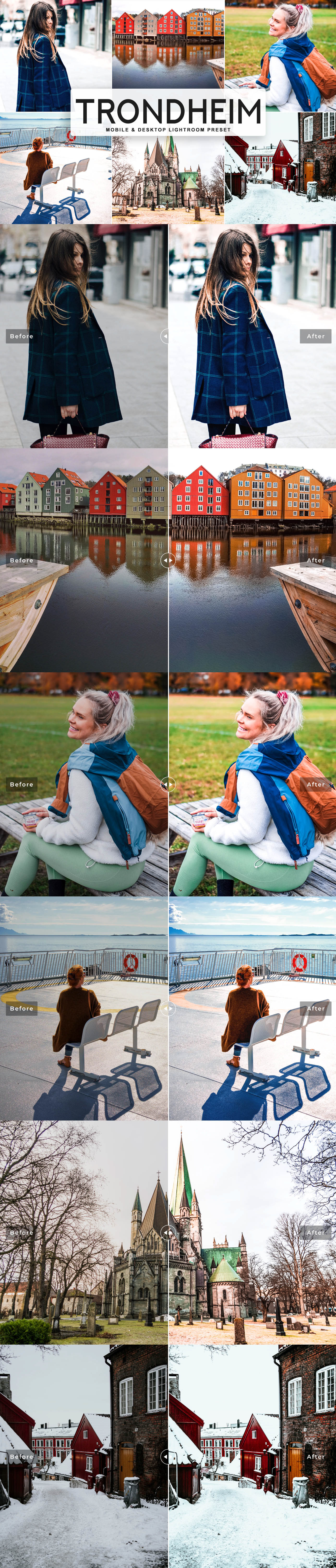 Free Trondheim Lightroom Preset will bring bright, warm, saturated, white washed, and sharp toning.